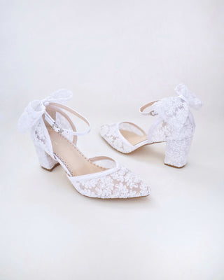 Lace Block Heel For Weddings with Back Crochet BowWomen Shoes