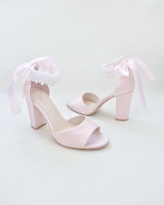 Satin Block Heel Evening Sandals with Perla Ankle StrapWomen Shoes