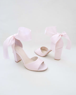 Satin Block Heel Evening Sandals with Wrapped TieWomen Shoes