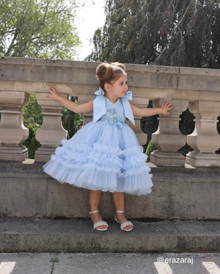 Girls Satin Evening Flat Sandal with Perla Applique