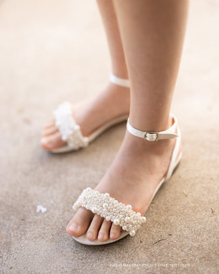 Girls Satin Evening Flat Sandal with Perla Applique