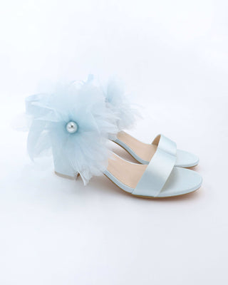 Satin Block Heel Wedding Sandals with Ophelia Flowers