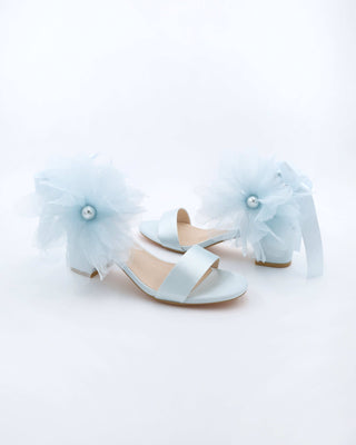 Satin Block Heel Wedding Sandals with Ophelia Flowers