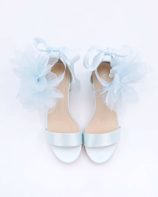 Satin Block Heel Wedding Sandals with Ophelia Flowers