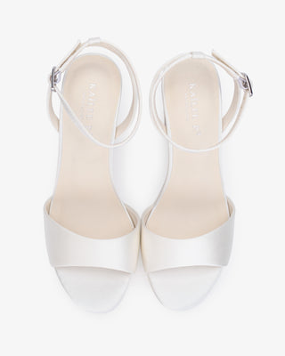 White Satin Platform Block Heel Wedding Sandals, Bridal Shoes