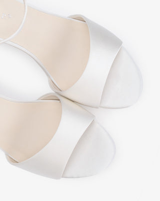 White Satin Platform Block Heel Wedding Sandals, Bridal Shoes