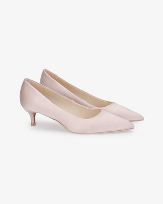 Dusty Pink Satin Kitten Heel Pointed Toe Evening Pump