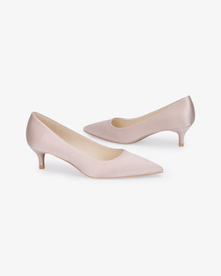 Dusty Pink Satin Kitten Heel Pointed Toe Evening Pump