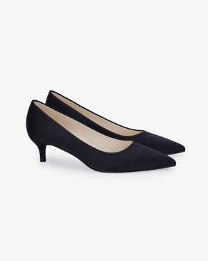 Satin Pointy Toe Kitten Heel Evening Pumps