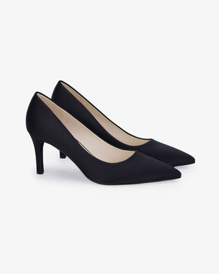 Satin Pointy Toe Evening Pumps, Black Bridesmaid Shoes 8