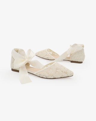 Ivory Crochet Lace Pointy Toe with Satin
Ankle Tie