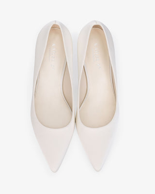 Ivory Satin Pointy Toe Low Block Heels Wedding Pumps, Women Shoes
