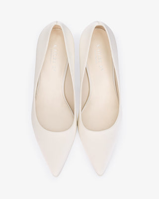 Ivory Block Heel Pointed Toe Wedding Pumps