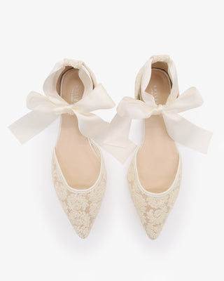 Ivory Crochet Lace Pointy Toe with Satin
Ankle Tie
