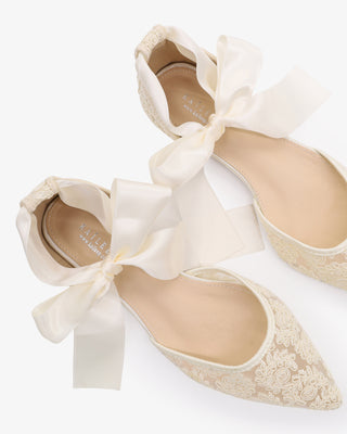 Ivory Crochet Lace Pointy Toe with Satin Ankle Tie