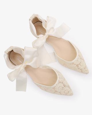 Ivory Crochet Lace Pointy Toe with Satin
Ankle Tie
