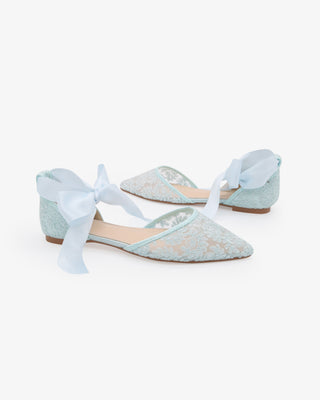 Light BlueCrochet Lace Pointy Toe with Satin Ribbon Ankle Tie