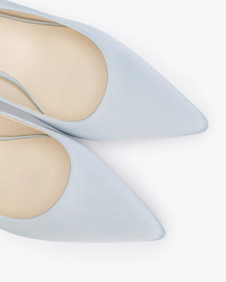 Light Blue Satin Pointy Toe Low Block Heels Wedding Pumps, Women Shoes