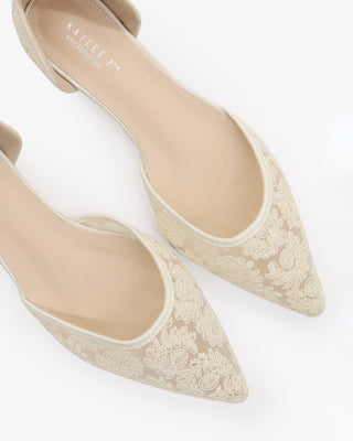 Ivory Crochet Lace Pointy Toe with Sheer Organza Ballerina Lace Up