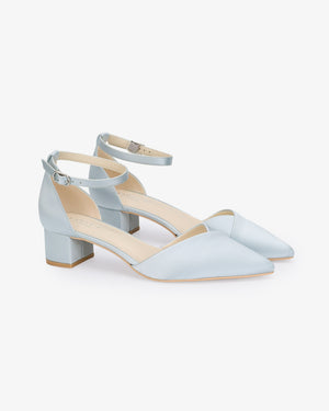 Satin Pointy Toe Low Block Heels Wedding Shoes