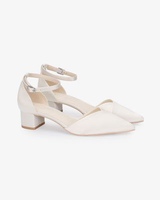 Satin Pointy Toe Low Block Heels Wedding ShoesWomen Shoes