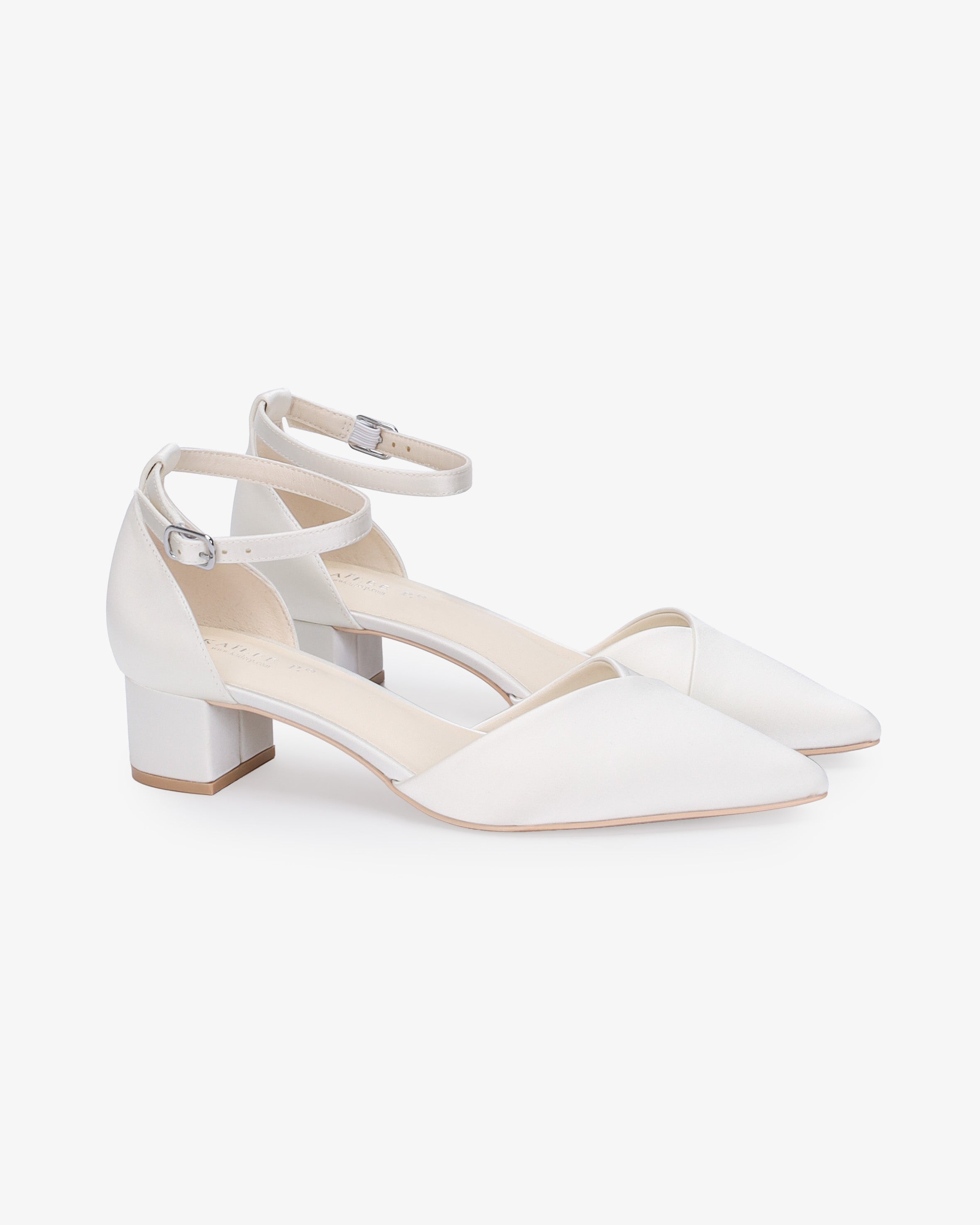 Satin Pointy Toe Low Block Heels Wedding Shoes, Bridal Shoes