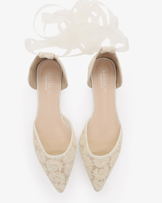 Ivory Crochet Lace Pointy Toe with Sheer Organza Ballerina Lace Up