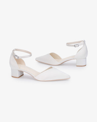 Satin Pointy Toe Low Block Heels Wedding ShoesWomen Shoes