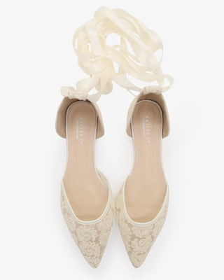 Ivory Crochet Lace Pointy Toe with Satin Ballerina Lace Up