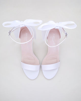 Satin High Heel Wedding Sandals with Satin and Pearls Back Bow