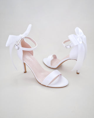 Satin High Heel Wedding Sandals with Satin and Pearls Back Bow