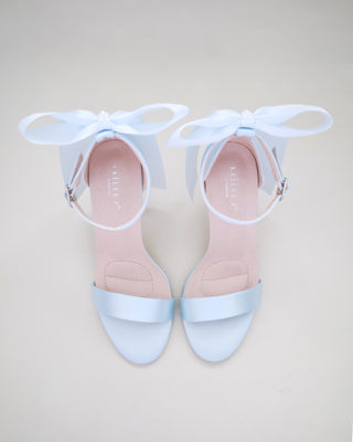 Satin High Heel Wedding Sandals with Satin and Pearls Back Bow