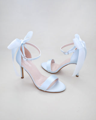 Satin High Heel Wedding Sandals with Satin and Pearls Back Bow