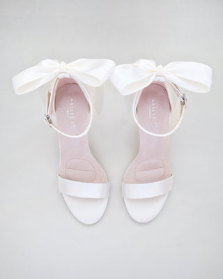 Satin High Heel Wedding Sandals with Satin and Pearls Back Bow