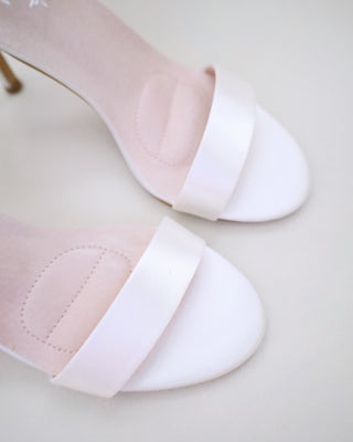 Satin High Heel Wedding Sandals with Satin and Pearls Back Bow