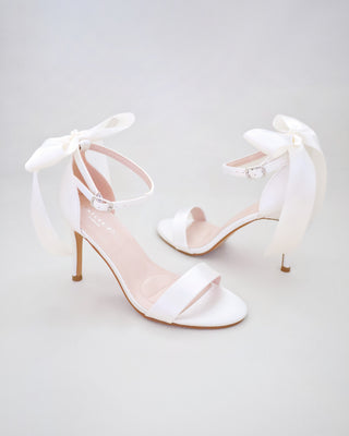 Satin High Heel Wedding Sandals with Satin and Pearls Back Bow