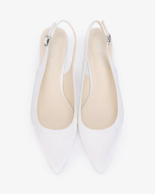 White Satin Pointy Toe Kitten Heel Slingback Wedding Pumps