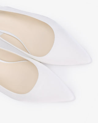 White Satin Pointy Toe Kitten Heel Slingback Wedding Pumps