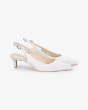 Satin Pointy Toe Kitten Heel Slingback Wedding Pumps