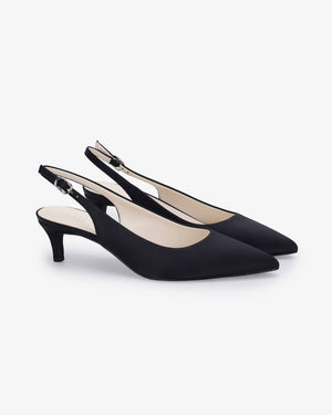 Satin Pointy Toe Kitten Heel Slingback Evening Pumps