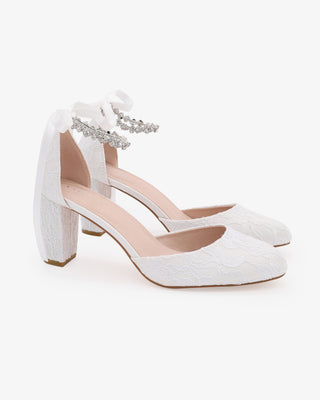 Lace Block Heel with Amaryllis Crystal Strap