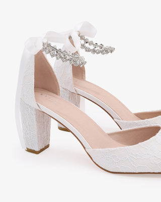 Lace Block Heel with Amaryllis Crystal Strap