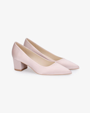 Satin Pointy Toe Low Block Heels Evening Pumps