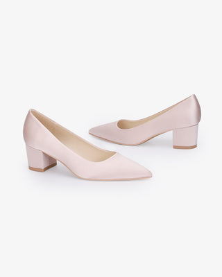 Satin Pointy Toe Low Block Heels Evening PumpsWomen Shoes
