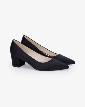 Satin Pointy Toe Low Block Heels Evening Pumps