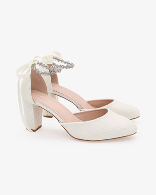 Lace Block Heel with Amaryllis Crystal Strap