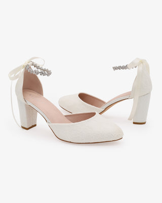 Lace Block Heel with Amaryllis Crystal Strap