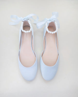 Bridal Round Toe Flat with All Pearls Ankle Strap