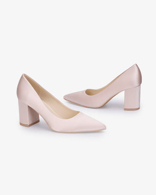 Dusty Pink Block Heel Pointed Toe Evening Pumps