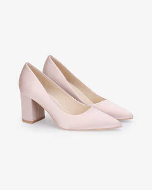 Satin Pointy Toe Block Heels Evening Pumps